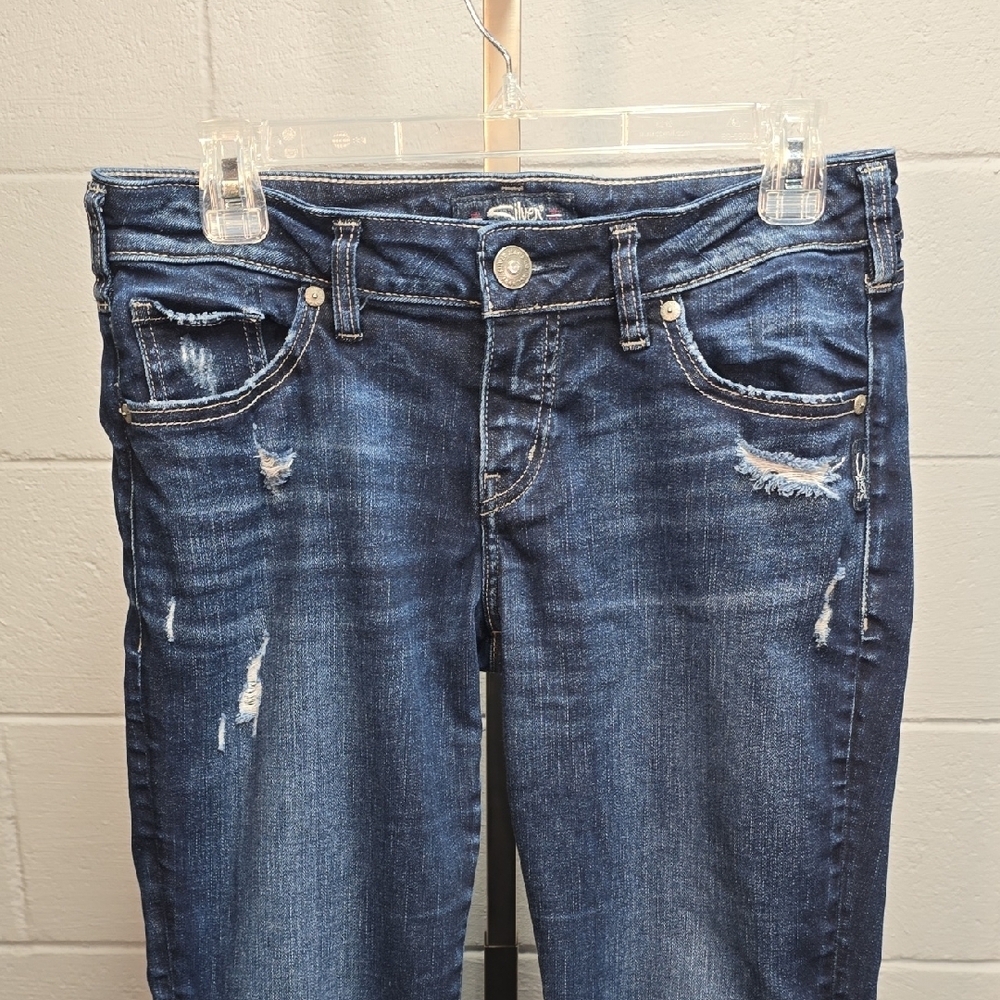 Women's Distressed Silver Blue Jeans - Picture 3 of 12